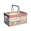 Foldable Handle Storage Crate Bin - 20L Collapsible Plastic Crate Stacking Storage Basket - Pink &amp; Rose M