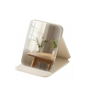 foldable makeup mirror with stand portable pu leather hd clear vanity mirror adjustable tabletop cosmetic mirror 6343 inch compact travel pocket mirror for women girls home travel giftbeige