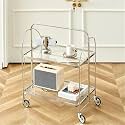 Foldable Metal Side Table with Wheels - Portable Utility Cart for Small Spaces, Sturdy Design, Multi-Purpose Mobile Table for Living Room, Kitchen, and Office Use