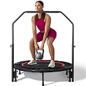 Foldable Mini Trampoline Load 330lbs, 40"/48" Rebounder Trampoline for Adults with Durable Bungee Band and Adjustable Foam Handle for Home Gym, Small Exercise Trampoline for Indoor or Garden Workout