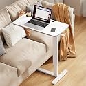 Foldable Overbed Table with Wheels, Pneumatic Adjustable Desk