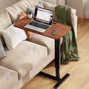 Foldable Overbed Table with Wheels, Pneumatic Adjustable Desk