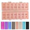 Foldable Pill Organizer 2 Times a Day w/Etched Labels -Dual Protection & Portable Weekly AM PM Pill Box, 7 Day Medicine Container, Large Travel Pill Case for Week Daily Supplement Vitamin - Pink