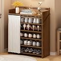 Foldable Shoe Rack No Assembly Required Bamboo Shoe Indoor/Outdoor Storage Shelf Independent Shoe Cabinet for Entryway Camping 2 Tier Black Color(Brown-6 Layers 27.5in)