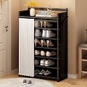 Foldable Shoe Rack No Assembly Required Bamboo Shoe Indoor/Outdoor Storage Shelf Independent Shoe Cabinet for Entryway Camping 2 Tier Black Color(Negro-7 Layers 19.7in)