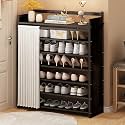 Foldable Shoe Rack No Assembly Required Bamboo Shoe Indoor/Outdoor Storage Shelf Independent Shoe Cabinet for Entryway Camping 2 Tier Black Color(Negro-7 Layers 35.4in)