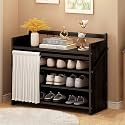 Foldable Shoe Rack No Assembly Required Bamboo Shoe Indoor/Outdoor Storage Shelf Independent Shoe Cabinet for Entryway Camping 2 Tier Black Color(Negro-4 Layers 27.5in)