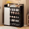 Foldable Shoe Rack No Assembly Required Bamboo Shoe Indoor/Outdoor Storage Shelf Independent Shoe Cabinet for Entryway Camping 2 Tier Black Color(Negro-6 Layers 27.5in)
