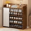 Foldable Shoe Rack No Assembly Required Bamboo Shoe Indoor/Outdoor Storage Shelf Independent Shoe Cabinet for Entryway Camping 2 Tier Black Color(Brown-6 Layers 35.4in)