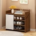 Foldable Shoe Rack No Assembly Required Bamboo Shoe Indoor/Outdoor Storage Shelf Independent Shoe Cabinet for Entryway Camping 2 Tier Black Color(Brown-4 Layers 19.7in)