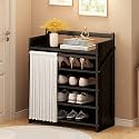 Foldable Shoe Rack No Assembly Required Bamboo Shoe Indoor/Outdoor Storage Shelf Independent Shoe Cabinet for Entryway Camping 2 Tier Black Color(Negro-5 Layers 19.7in)