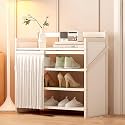 Foldable Shoe Rack No Assembly Required Bamboo Shoe Indoor/Outdoor Storage Shelf Independent Shoe Cabinet for Entryway Camping 2 Tier Black Color(White-4 Layers 19.7in)