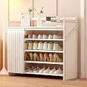 Foldable Shoe Rack No Assembly Required Bamboo Shoe Indoor/Outdoor Storage Shelf Independent Shoe Cabinet for Entryway Camping 2 Tier Black Color(White-5 Layers 35.4in)