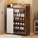 Foldable Shoe Rack No Assembly Required Bamboo Shoe Indoor/Outdoor Storage Shelf Independent Shoe Cabinet for Entryway Camping 2 Tier Black Color(Brown-7 Layers 27.5in)