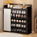 Foldable Shoe Rack No Assembly Required Bamboo Shoe Indoor/Outdoor Storage Shelf Independent Shoe Cabinet for Entryway Camping 2 Tier Black Color(Negro-6 Layers 35.4in)