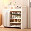 Foldable Shoe Rack No Assembly Required Bamboo Shoe Indoor/Outdoor Storage Shelf Independent Shoe Cabinet for Entryway Camping 2 Tier Black Color(White-5 Layers 27.5in)