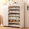 Foldable Shoe Rack No Assembly Required Bamboo Shoe Indoor/Outdoor Storage Shelf Independent Shoe Cabinet for Entryway Camping 2 Tier Black Color(White-7 Layers 35.4in)