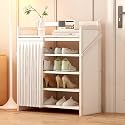 Foldable Shoe Rack No Assembly Required Bamboo Shoe Indoor/Outdoor Storage Shelf Independent Shoe Cabinet for Entryway Camping 2 Tier Black Color(White-5 Layers 19.7in)