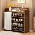 Foldable Shoe Rack No Assembly Required Bamboo Shoe Indoor/Outdoor Storage Shelf Independent Shoe Cabinet for Entryway Camping 2 Tier Black Color(Brown-5 Layers 27.5in)
