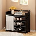 Foldable Shoe Rack No Assembly Required Bamboo Shoe Indoor/Outdoor Storage Shelf Independent Shoe Cabinet for Entryway Camping 2 Tier Black Color(Negro-4 Layers 19.7in)