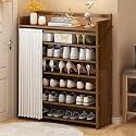 Foldable Shoe Rack No Assembly Required Bamboo Shoe Indoor/Outdoor Storage Shelf Independent Shoe Cabinet for Entryway Camping 2 Tier Black Color(Brown-7 Layers 35.4in)