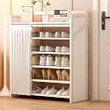 Foldable Shoe Rack No Assembly Required Bamboo Shoe Indoor/Outdoor Storage Shelf Independent Shoe Cabinet for Entryway Camping 2 Tier Black Color(White-6 Layers 27.5in)