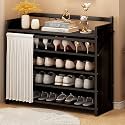 Foldable Shoe Rack No Assembly Required Bamboo Shoe Indoor/Outdoor Storage Shelf Independent Shoe Cabinet for Entryway Camping 2 Tier Black Color(Negro-5 Layers 35.4in)