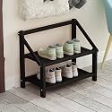 Foldable Shoe Rack No Assembly Required Bamboo Shoe Indoor/Outdoor Storage Shelf Independent Shoe Cabinet for Entryway Camping 2 Tier Black Color(Negro-2 Layers)