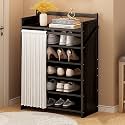 Foldable Shoe Rack No Assembly Required Bamboo Shoe Indoor/Outdoor Storage Shelf Independent Shoe Cabinet for Entryway Camping 2 Tier Black Color(Negro-6 Layers 19.7in)
