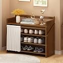 Foldable Shoe Rack No Assembly Required Bamboo Shoe Indoor/Outdoor Storage Shelf Independent Shoe Cabinet for Entryway Camping 2 Tier Black Color(Brown-4 Layers 27.5in)