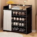 Foldable Shoe Rack No Assembly Required Bamboo Shoe Indoor/Outdoor Storage Shelf Independent Shoe Cabinet for Entryway Camping 2 Tier Black Color(Negro-5 Layers 27.5in)