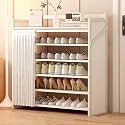 Foldable Shoe Rack No Assembly Required Bamboo Shoe Indoor/Outdoor Storage Shelf Independent Shoe Cabinet for Entryway Camping 2 Tier Black Color(White-6 Layers 35.4in)
