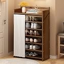 Foldable Shoe Rack No Assembly Required Bamboo Shoe Indoor/Outdoor Storage Shelf Independent Shoe Cabinet for Entryway Camping 2 Tier Black Color(Brown-7 Layers 19.7in)