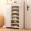 Foldable Shoe Rack No Assembly Required Bamboo Shoe Indoor/Outdoor Storage Shelf Independent Shoe Cabinet for Entryway Camping 2 Tier Black Color(White-7 Layers 19.7in)