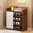 Foldable Shoe Rack No Assembly Required Bamboo Shoe Indoor/Outdoor Storage Shelf Independent Shoe Cabinet for Entryway Camping 2 Tier Black Color(Brown-5 Layers 19.7in)