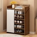 Foldable Shoe Rack No Assembly Required Bamboo Shoe Indoor/Outdoor Storage Shelf Independent Shoe Cabinet for Entryway Camping 2 Tier Black Color(Brown-6 Layers 19.7in)