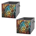 Foldable Storage Bin for Clothes Stained Glass Art Collapsible Fabric Storage Cubes Bins