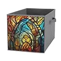 Foldable Storage Bin for Clothes Stained Glass Art Collapsible Fabric Storage Cubes Bins