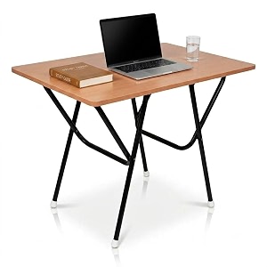 foldable study table beech engineered wood top with powder-coated metal frame multipurpose folding table for home and office