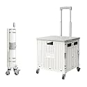 Foldable Utility Rolling Cart - Portable Grocery Cart on Wheels, Collapsible Handcart for Moving, Shopping Trolley for Dorm, Camping, Travel, Office