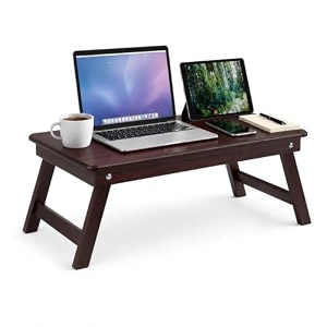 foldable wooden laptop table for bed amp sofa  adjustable laptop desk with tilt top cup slot drawer  ergonomic study work table for home office reading writing use brown