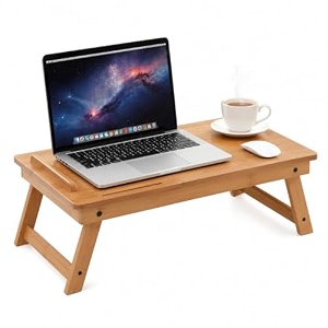 foldable wooden laptop table for bed amp sofa  adjustable laptop desk with tilt top cup slot drawer  ergonomic study work table for home office reading writing use walnut