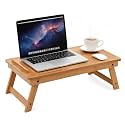 Foldable Wooden Laptop Table for Bed & Sofa | Adjustable Laptop Desk with Tilt Top Cup Slot Drawer | Ergonomic Study Work Table for Home Office Reading Writing Use (Walnut)