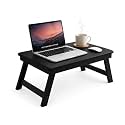 Foldable Wooden Laptop Table for Bed &amp; Sofa | Adjustable Laptop Desk with Tilt Top Cup Slot Drawer | Ergonomic Study Work Table for Home Office Reading Writing Use (Black)