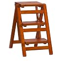 Foldable Wooden Step Stool - Lightweight 3-Step Ladder Chair for Home &amp; Kitchen - Sturdy Wide Footrest Easy Storage Portable Tread Stool for All Ages(Brown,3 Steps)