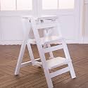 Foldable Wooden Step Stool - Lightweight 3-Step Ladder Chair for Home &amp; Kitchen - Sturdy Wide Footrest Easy Storage Portable Tread Stool for All Ages(White,3 Steps)
