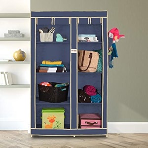 alloy steel foldable 2 door  8 shelves wardrobe navy blue
