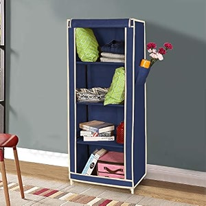 foldon fd140 portable metal frame wardrobe closet navy blue
