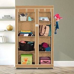 foldable wardrobe 2 door  8 shelves beige