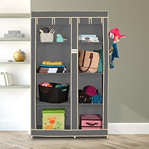 foldable wardrobe 2 door  8 shelves grey